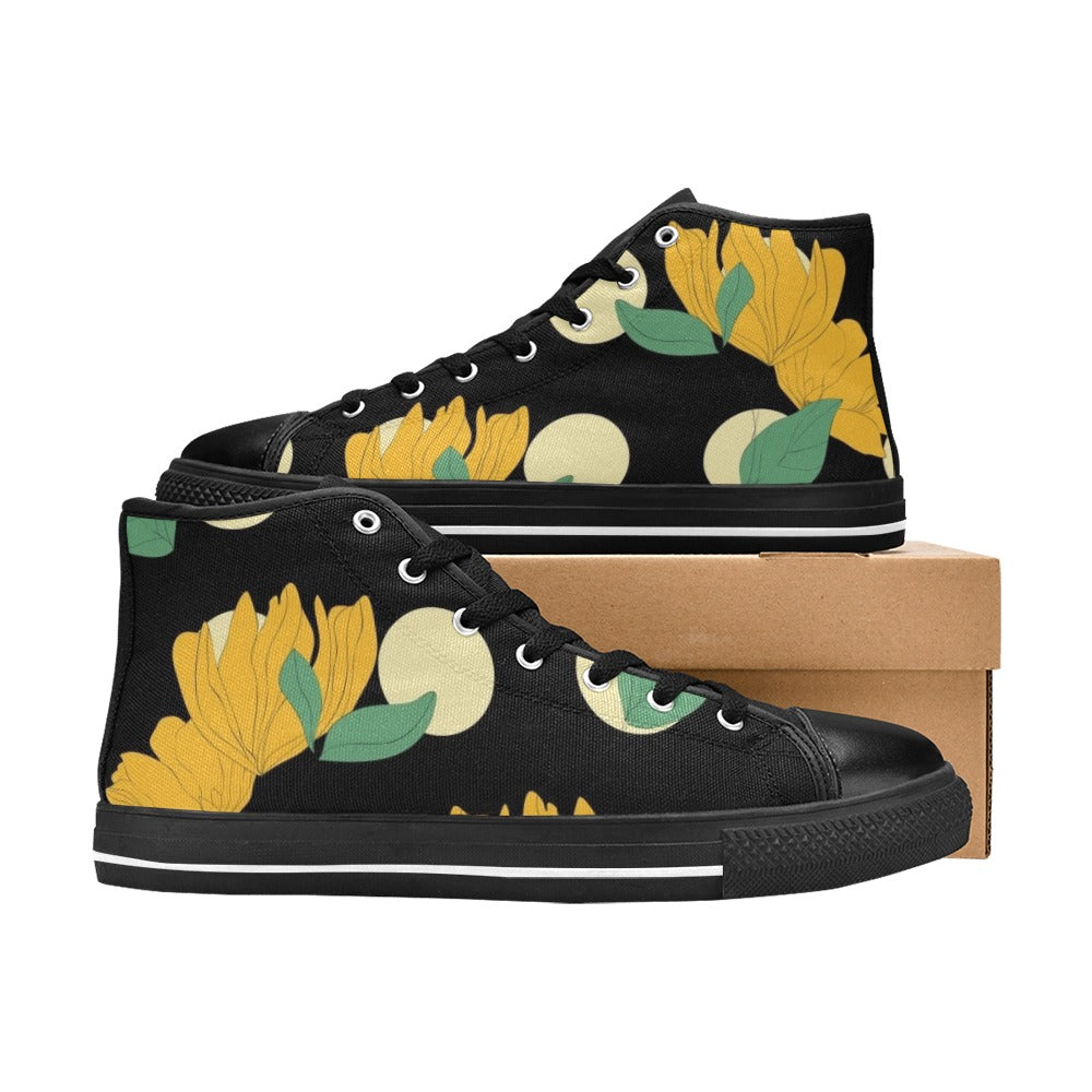 Yellow Flowers And Dots - Women's High Top Canvas Shoes Womens Classic High Top Shoes Printed Offshore