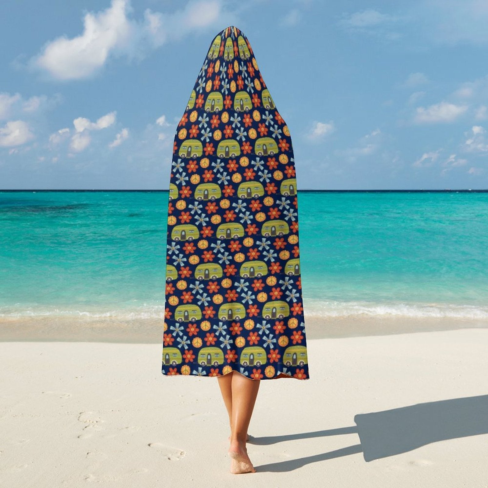 Hippie Caravan Kids Hooded Blanket 100cm x 130cm Kids Hooded Blanket Printed Offshore Retro