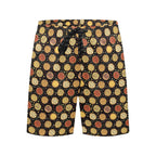 Round Pizzas On Black Men's Mid-Length Beach Shorts Men's Mid-Length Beach Shorts Food Printed Offshore