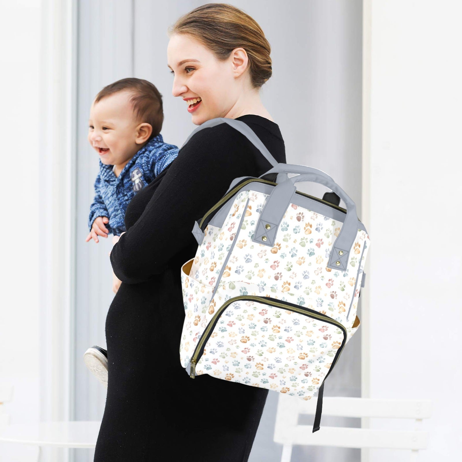 Paw Print Multi-Function Backpack, Nappy / Diaper Bag Multi-function Backpack, Nappy / Diaper Bag animal Printed Offshore