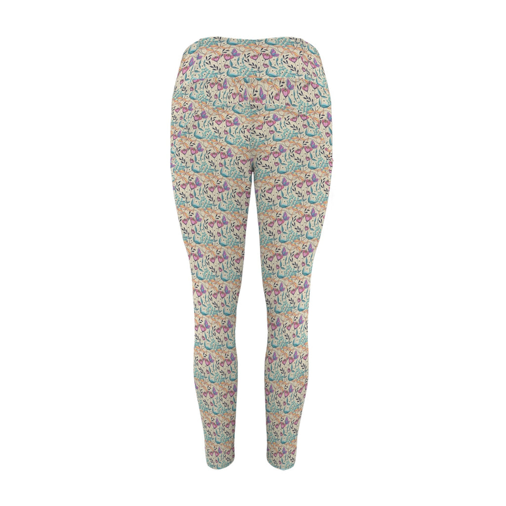 Butterfly Floral Women's High Waist Pockets Yoga Leggings Women's High Waist Pockets Yoga Leggings Plants Printed Offshore Retro