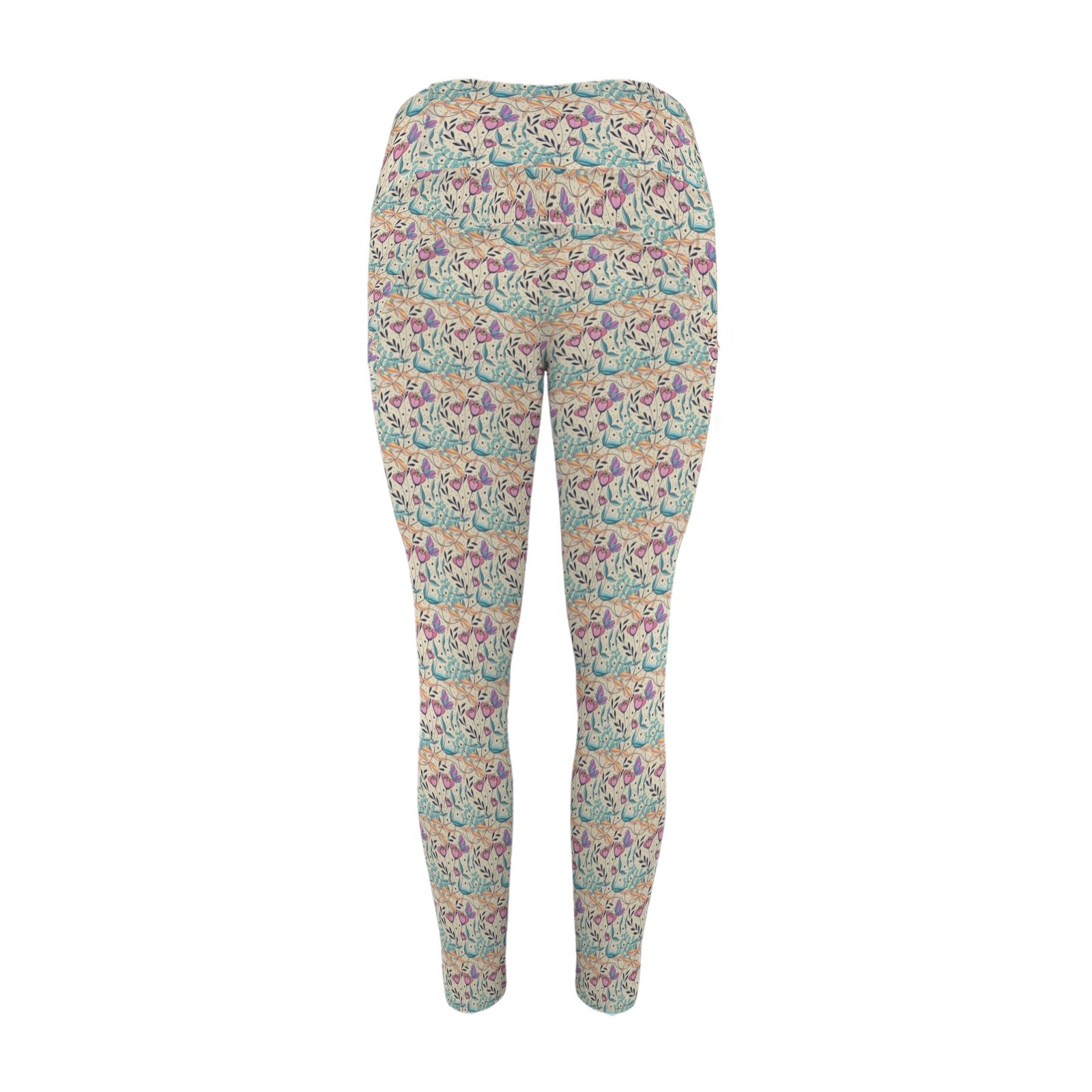 Butterfly Floral Women's High Waist Pockets Yoga Leggings Women's High Waist Pockets Yoga Leggings Plants Printed Offshore Retro