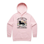 Life Is Better With Cats And Books - Womens Hoodie Pink Womens Hoodie animal Printed In Australia Reading