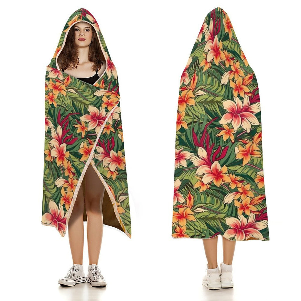 Vintage Hawaiian Floral Kids Hooded Blanket 100cm x 130cm Kids Hooded Blanket Plants Printed Offshore