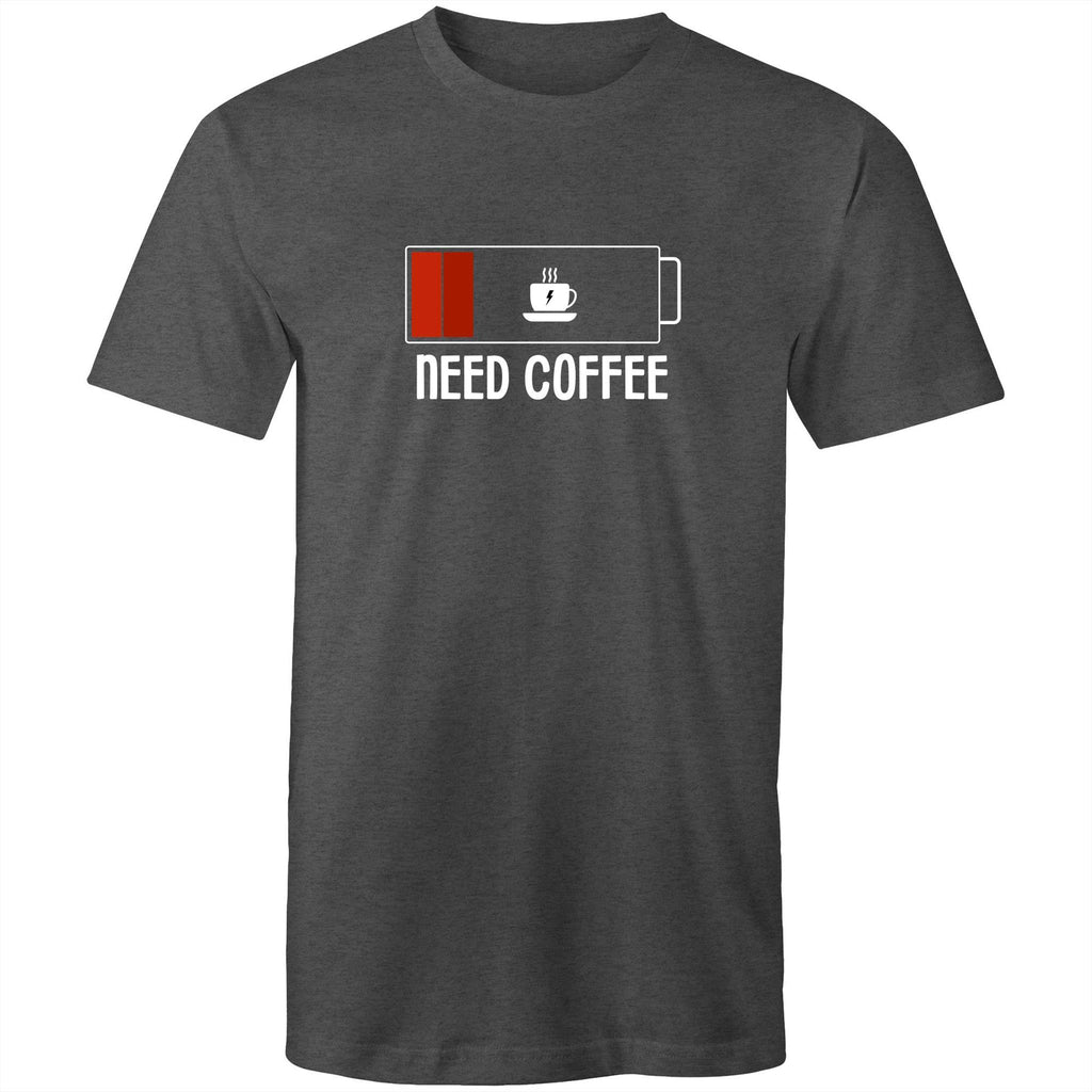 Need Coffee, Empty Battery, Power Levels - Mens T-Shirt Asphalt Marle Mens T-shirt Coffee Printed In Australia