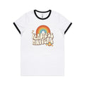 Kindness Matters Women's AS Colour Ringer Tee White Black Womens Ringer T-shirt Kindness Positivity Printed In Australia Retro