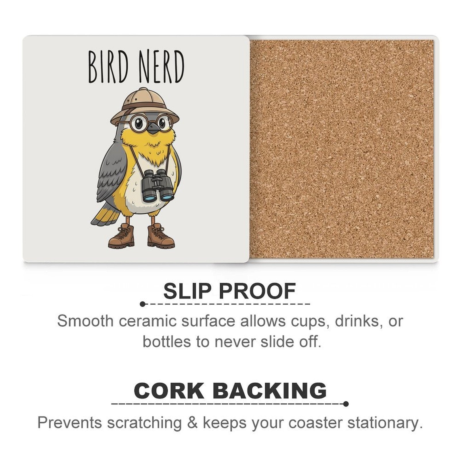 Bird Nerd 2 Ceramic Coasters Ceramic Coasters animal Birds Printed Offshore