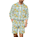 Tropical Flowers And Leaves Men's Lightweight Sun Hoodie & Shorts Set 4XL Men's Lightweight Sun Hoodie & Shorts Plants Printed Offshore
