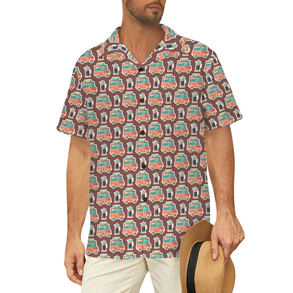 Coffee Van Men's Short Sleeve Hawaiian Shirt Men's Hawaiian Shirt (New) Coffee Printed Offshore