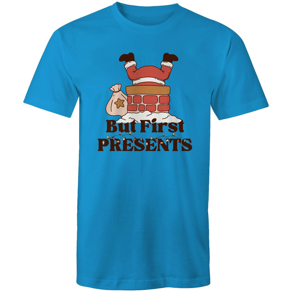 But First Presents, Santa In Chimney - Mens T-Shirt Arctic Blue