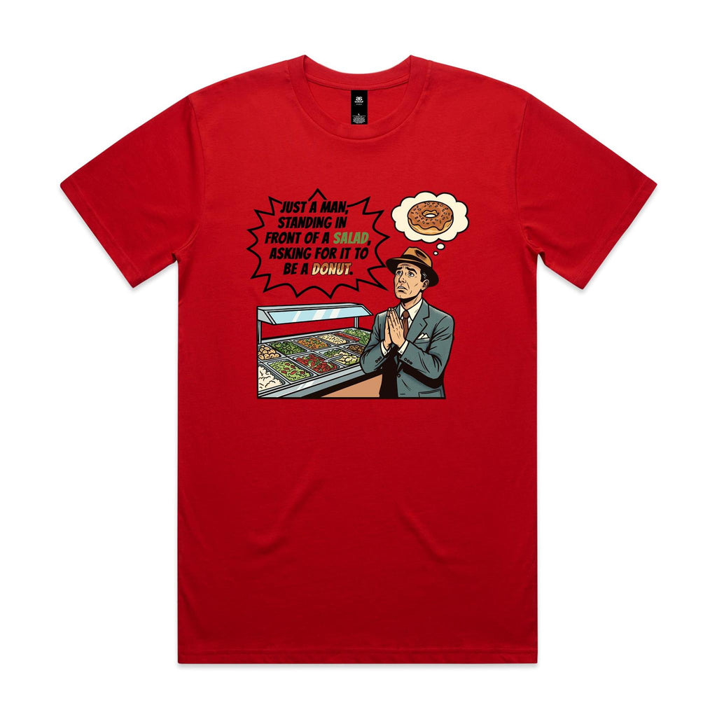 Just A Man Standing In Front Of A Salad Men's AS Colour T-shirt Red Mens T-shirt Food Printed In Australia