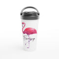 Flamingo - White 15oz Stainless Steel Travel Mug Default Title Travel Mug animal Coffee Globally Fulfilled
