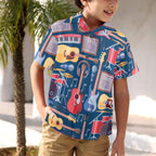 Music Instruments Blue - Junior Kids Hawaiian Shirt