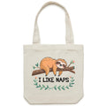 Sloth, I Like Naps Canvas Tote Bag Default Title Tote Bag animal Printed In Australia