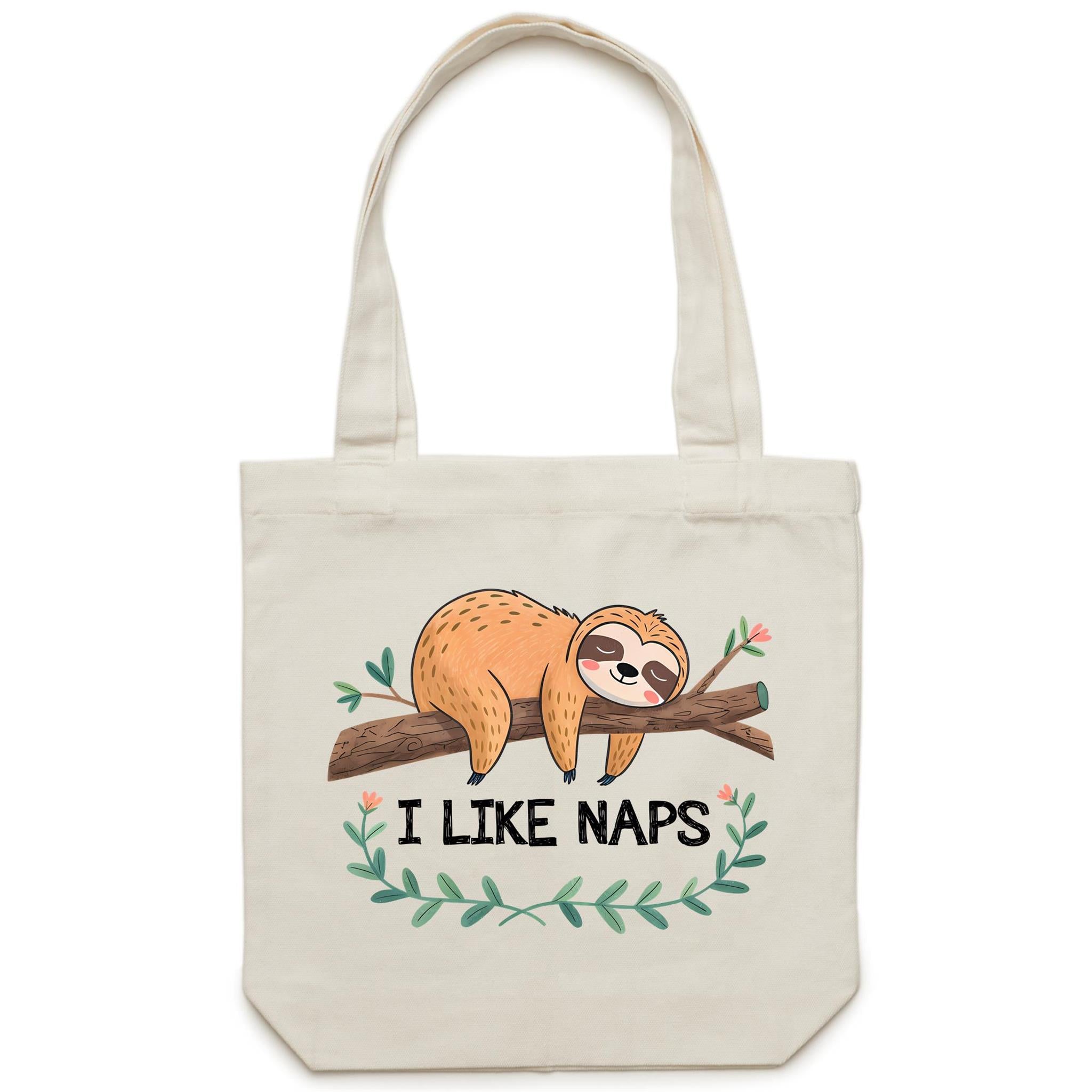 Sloth, I Like Naps - Canvas Tote Bag Default Title Tote Bag animal Printed In Australia