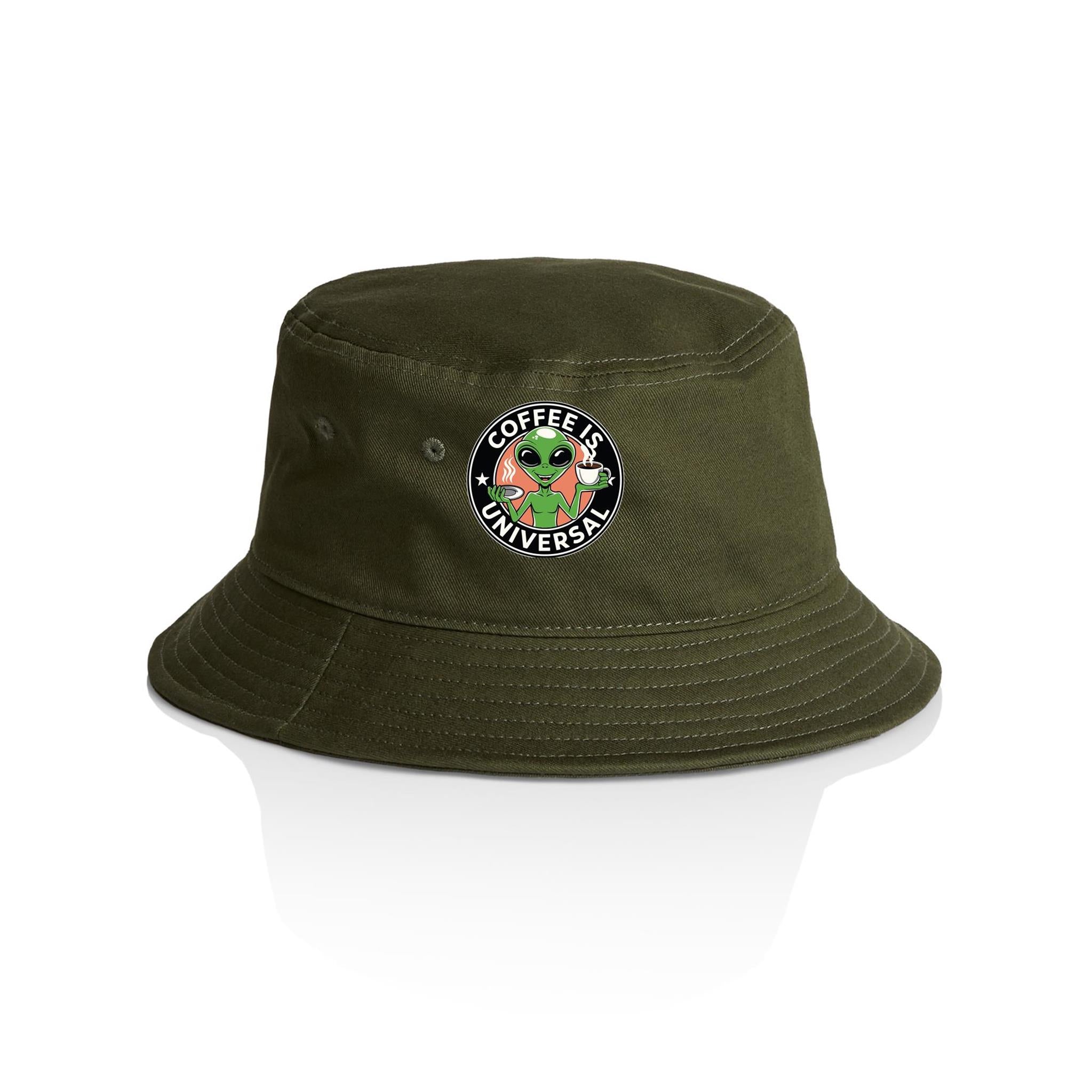 Coffee Is Universal, Alien - AS Colour Bucket Hat Army One Size As Colour Bucket Hat Coffee Printed In Australia Sci Fi