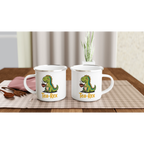 Personalised Tea-Rex, Tea Drinking Dinosaur White 12oz Enamel Mug Personalised Enamel Mug Globally Fulfilled Tea