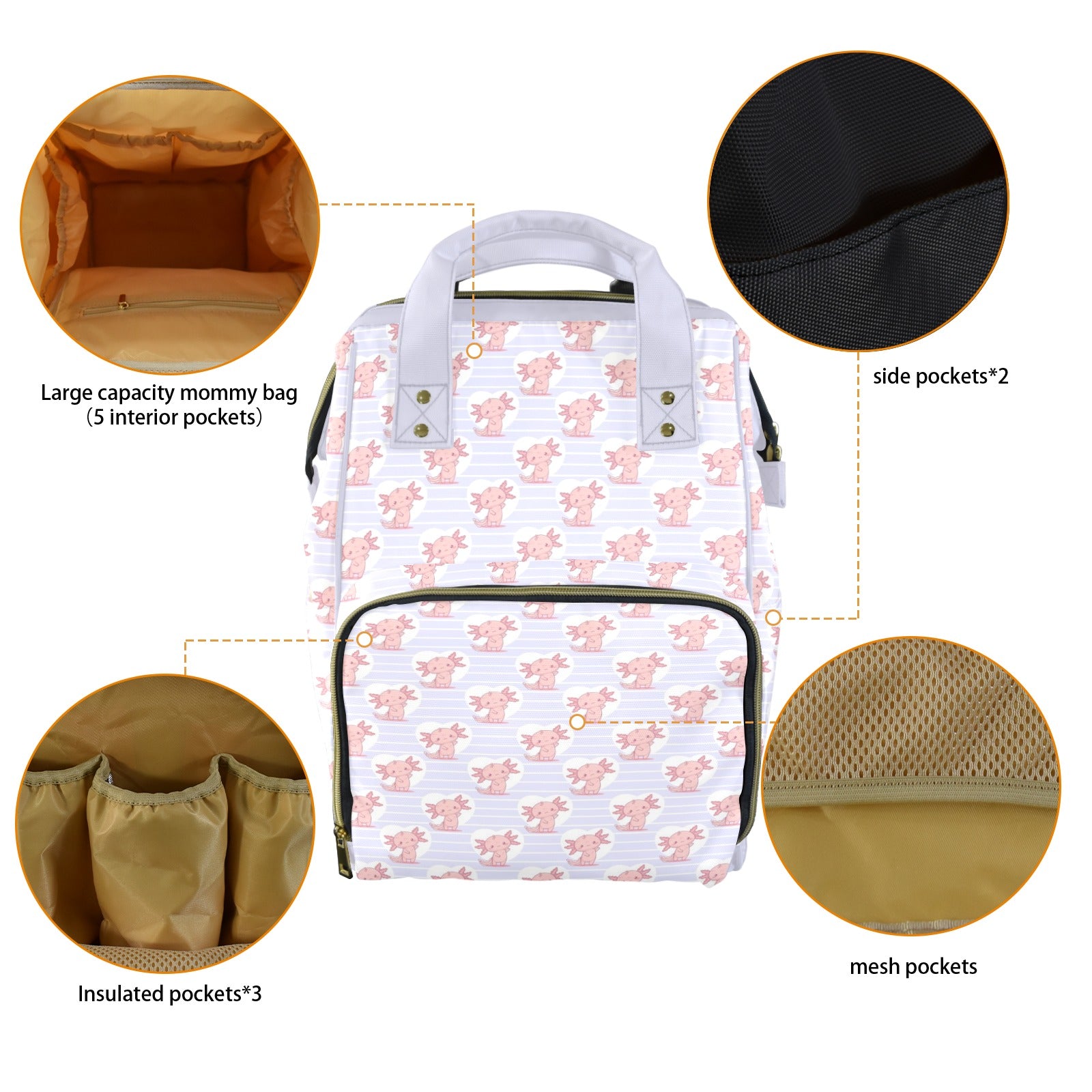 Axolotl Love Multi-Function Backpack, Nappy / Diaper Bag Multi-function Backpack, Nappy / Diaper Bag animal Printed Offshore