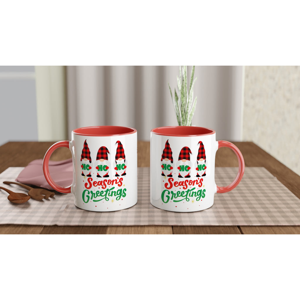 Christmas Gnome, Season's Greetings - White 11oz Ceramic Mug with Colour Inside Christmas Colour Mug Christmas Globally Fulfilled