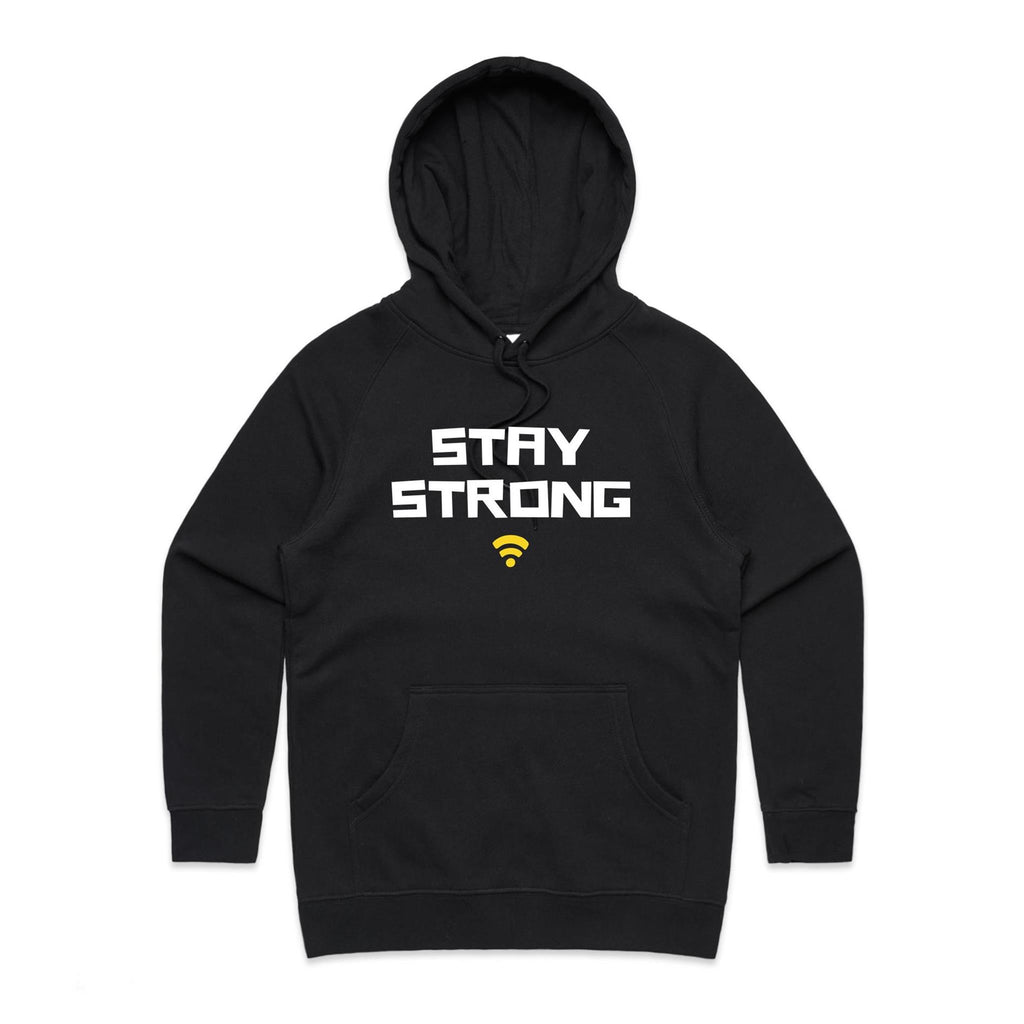 Stay Strong, WIFI - Womens Hoodie Black Womens Hoodie Printed In Australia Tech