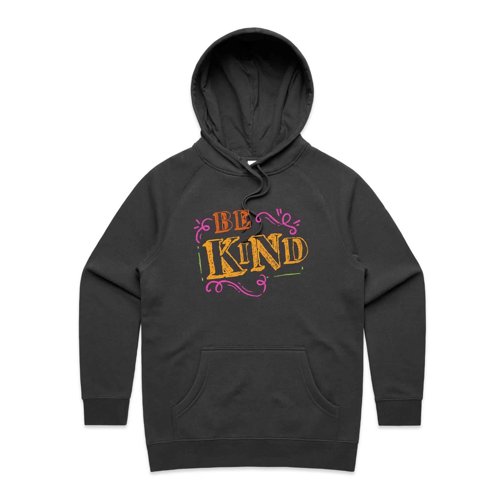 Be Kind - Womens Hoodie Coal Womens Hoodie Kindness Printed In Australia