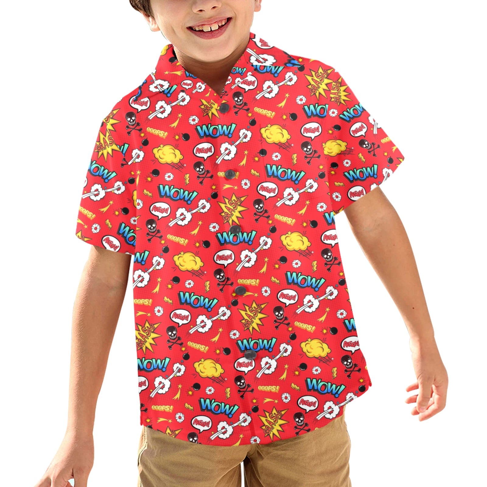 Comic Book Red - Junior Kids Hawaiian Shirt