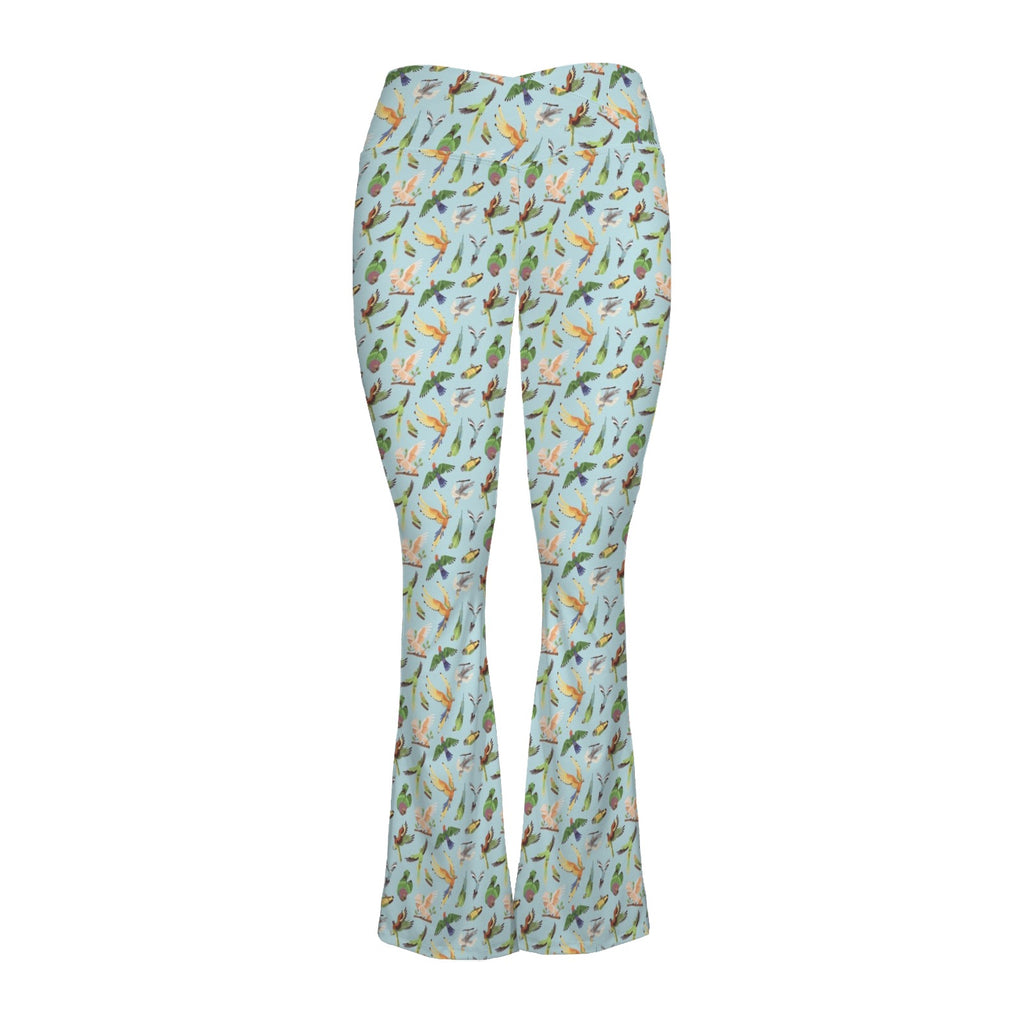 Parrots High Waist Crossover Tummy Control Flare Leggings High Waist Flare Leggings Birds Printed Offshore