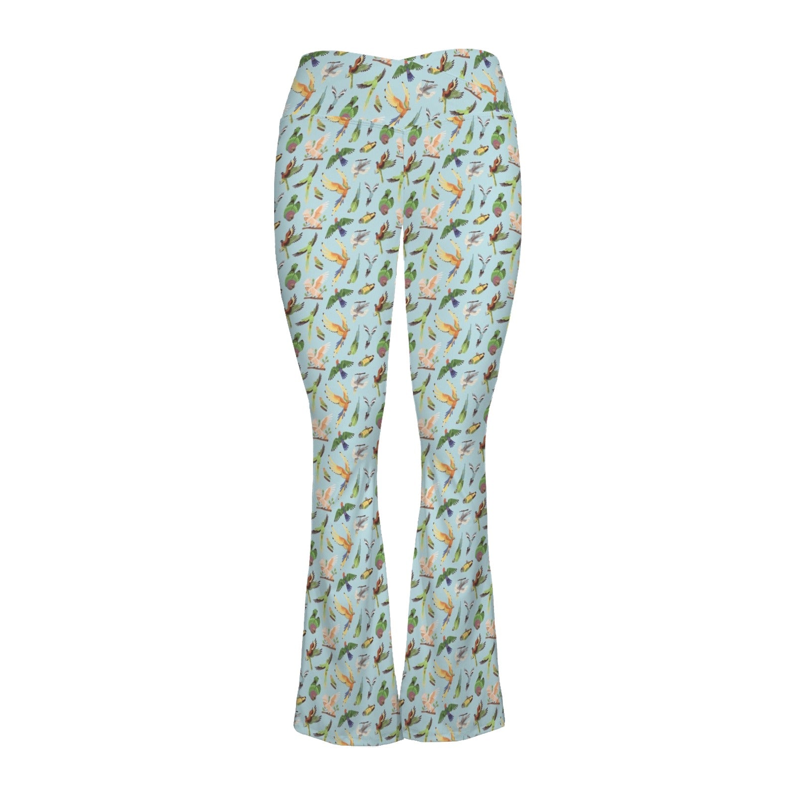 Parrots High Waist Crossover Tummy Control Flare Leggings High Waist Flare Leggings Birds Printed Offshore