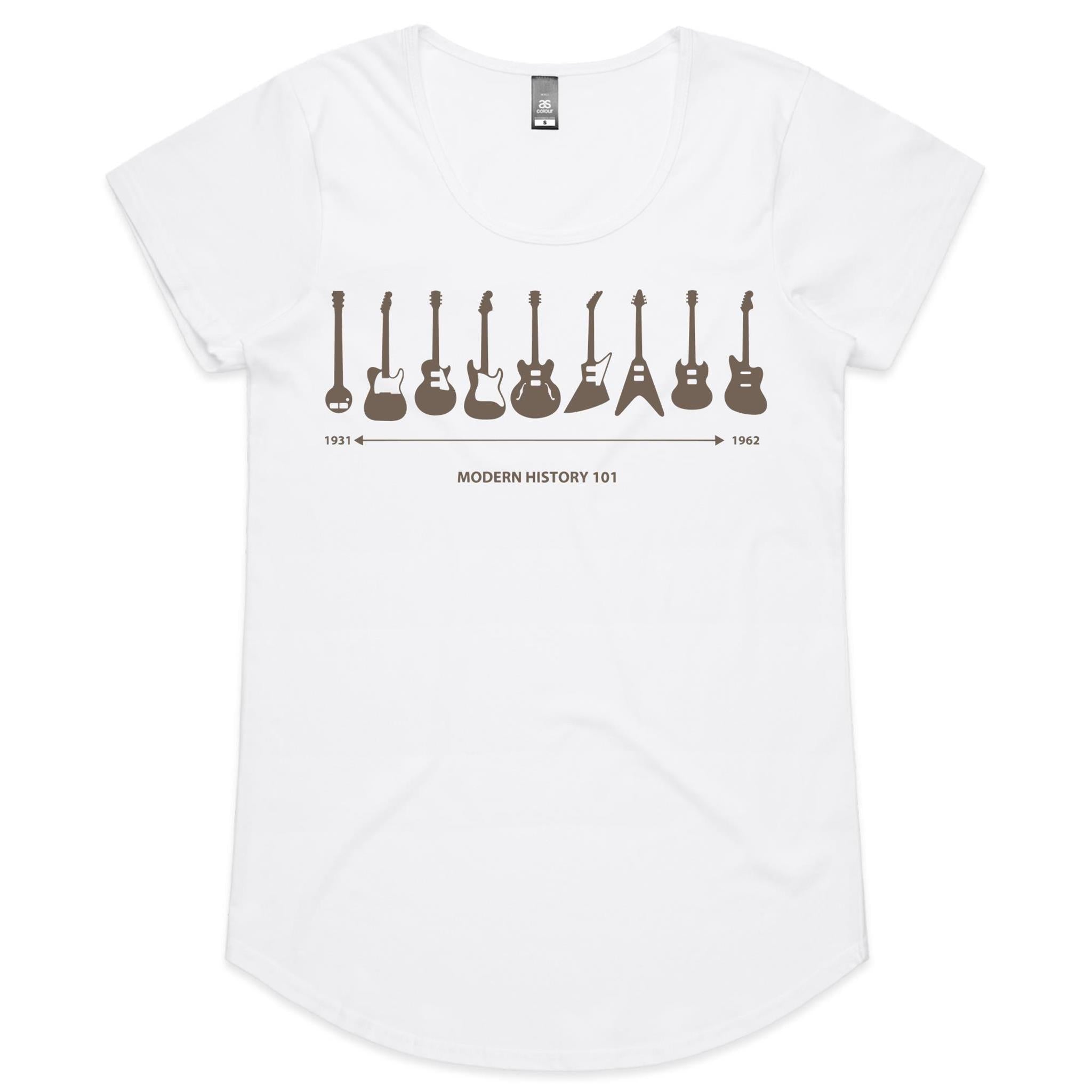 Guitar Timeline - Womens Scoop Neck T-Shirt White Womens Scoop Neck T-shirt Music Printed In Australia