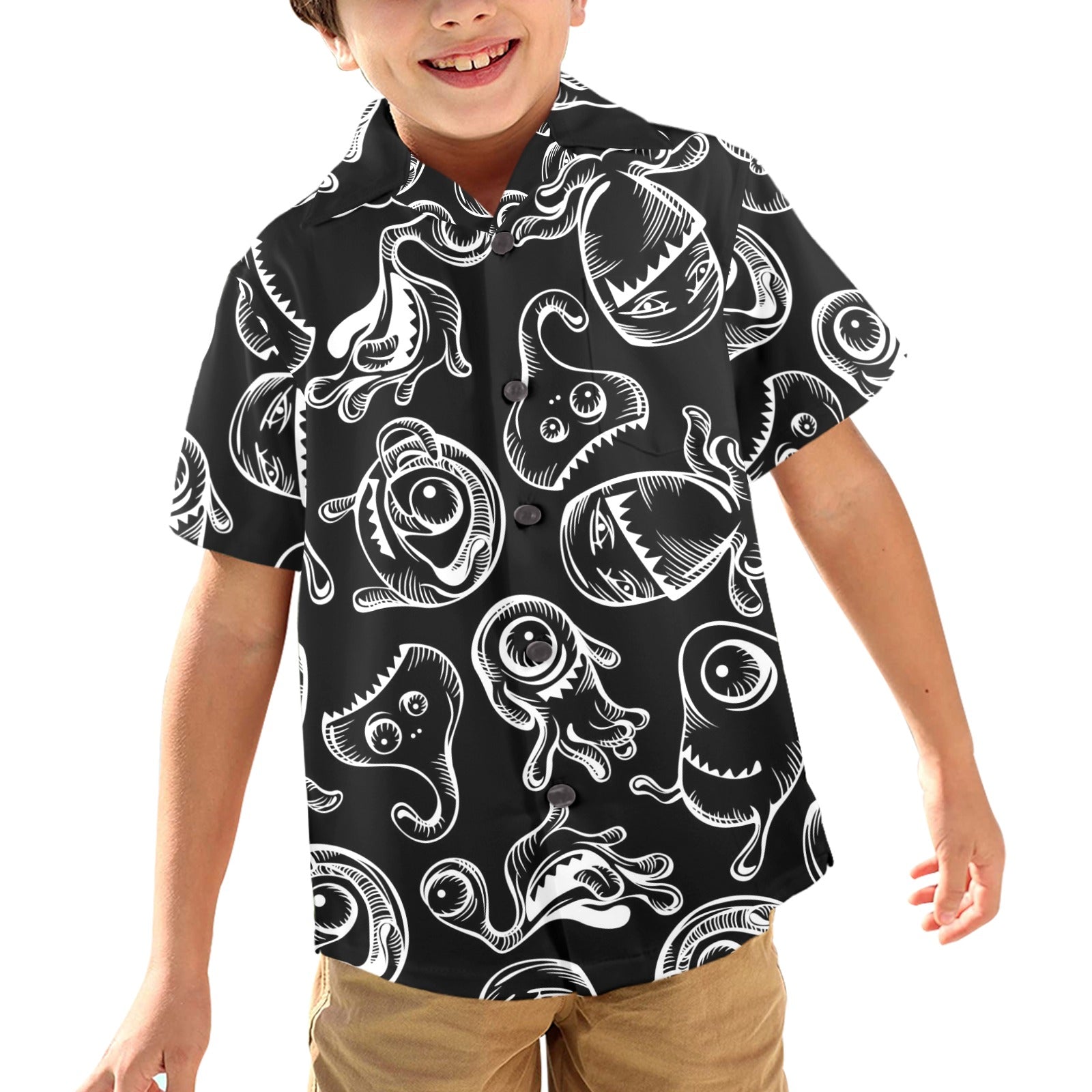 Monsters In Black And White - Junior Kids Hawaiian Shirt