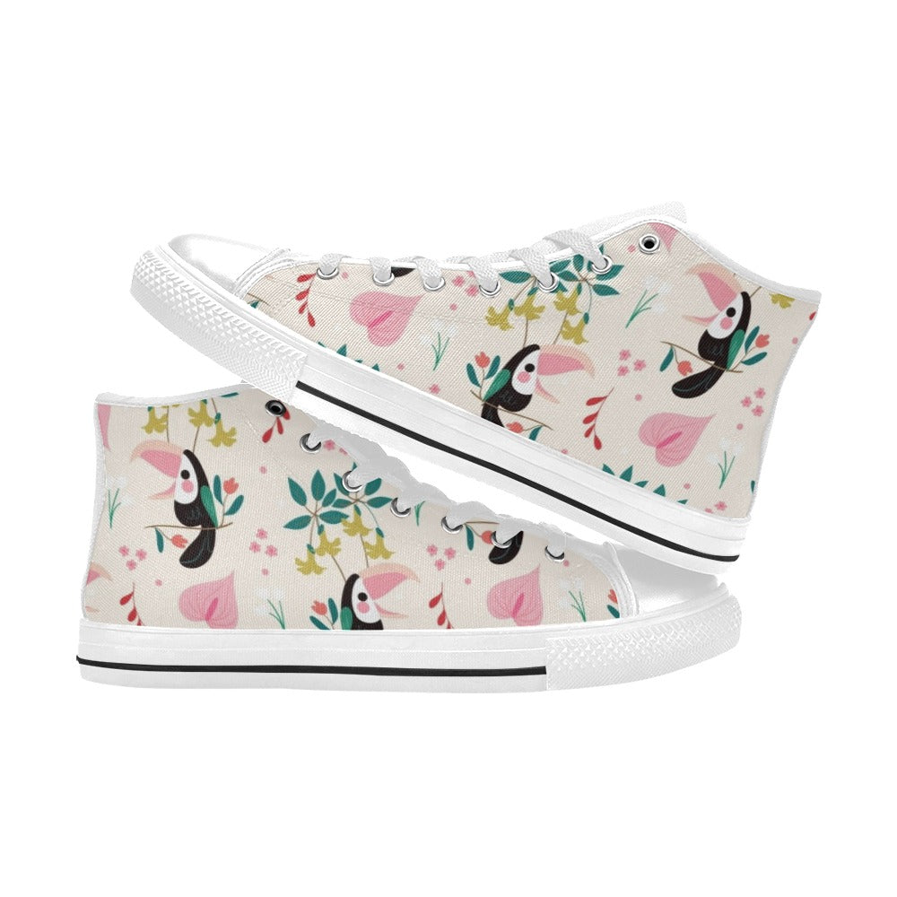 Toucans In Pink Women's High Top Canvas Shoes Womens Classic High Top Shoes animal Printed Offshore