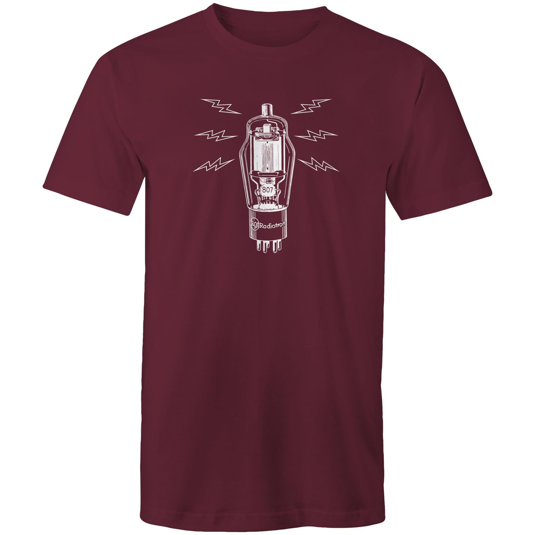Amplifier Tube Valve - Mens T-Shirt Burgundy Mens T-shirt Music Printed In Australia