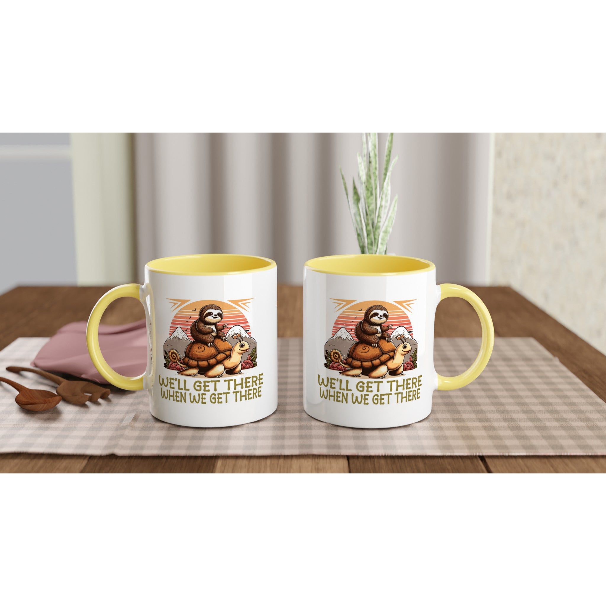 Sloth Race, We'll Get There When We Get There - White 11oz Ceramic Mug with Colour Inside Colour 11oz Mug animal Globally Fulfilled