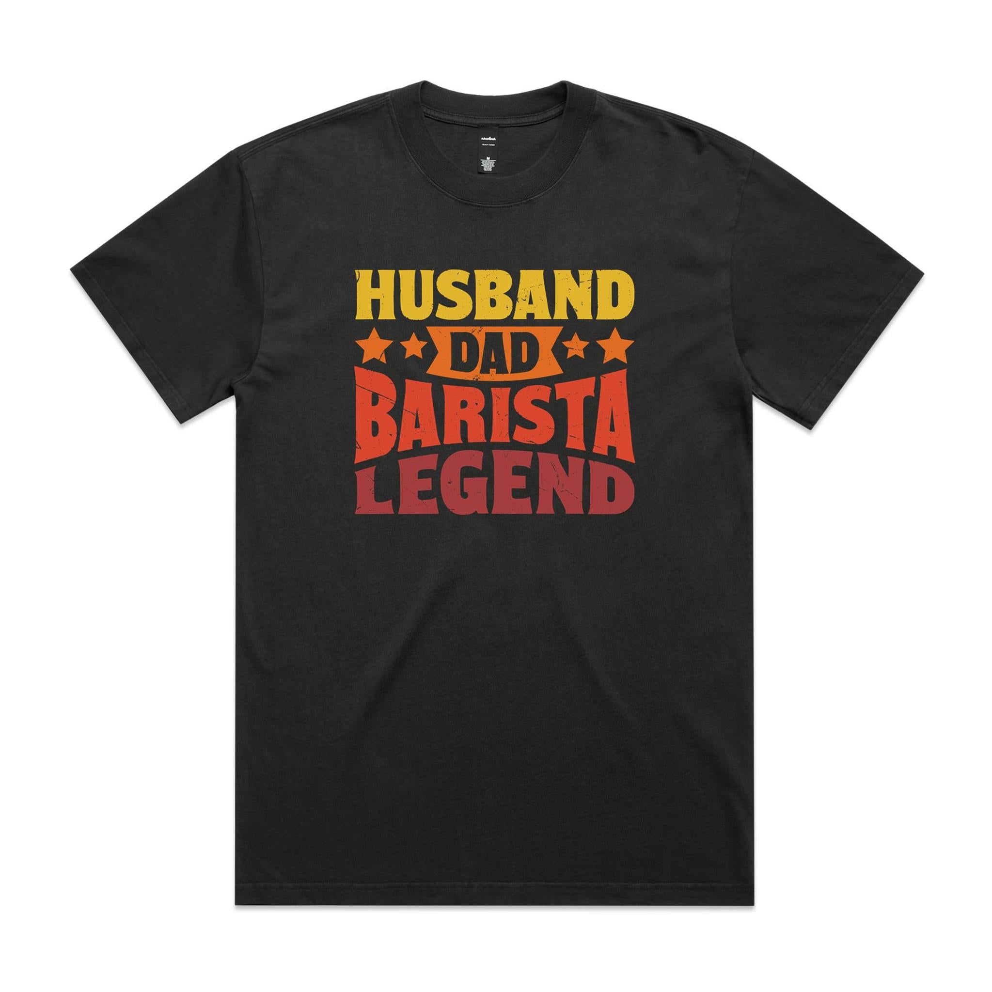 Husband, Dad, Barista, Legend - AS Colour Heavy Faded Tee Faded coal Heavy Faded T-shirt Coffee Dad Printed In Australia