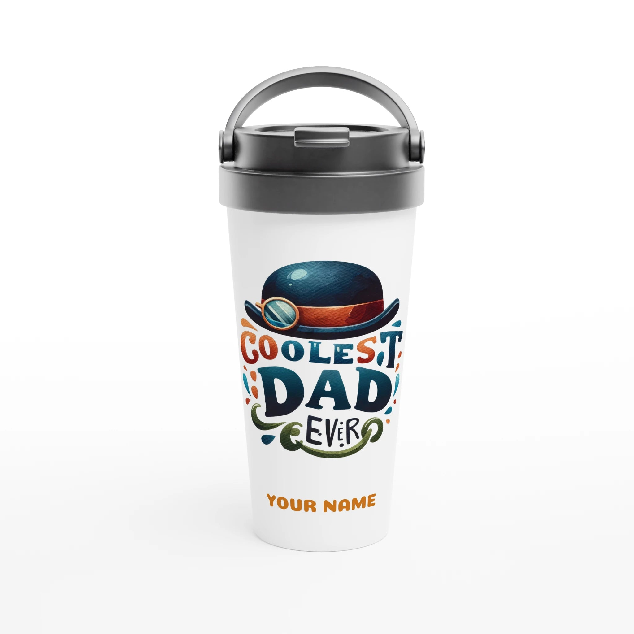 Personalise - Coolest Dad Ever - White 15oz Stainless Steel Travel Mug Default Title Personalised Travel Mug customise Dad Globally Fulfilled personalise
