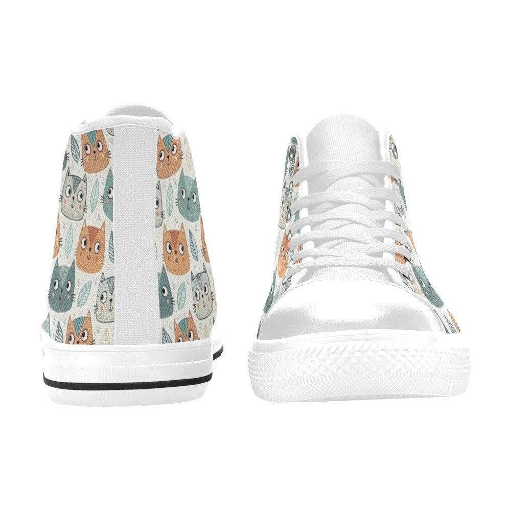 Cute Cat Faces - Women's High Top Canvas Shoes Womens Classic High Top Shoes animal Printed Offshore