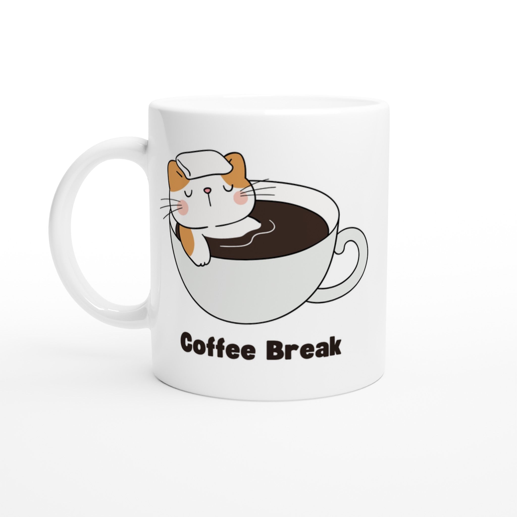 Cat Coffee Break - White 11oz Ceramic Mug Default Title White 11oz Mug animal Coffee Globally Fulfilled