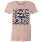 Sea Creatures - Womens T-shirt Pale Pink Womens T-shirt animal Printed In Australia