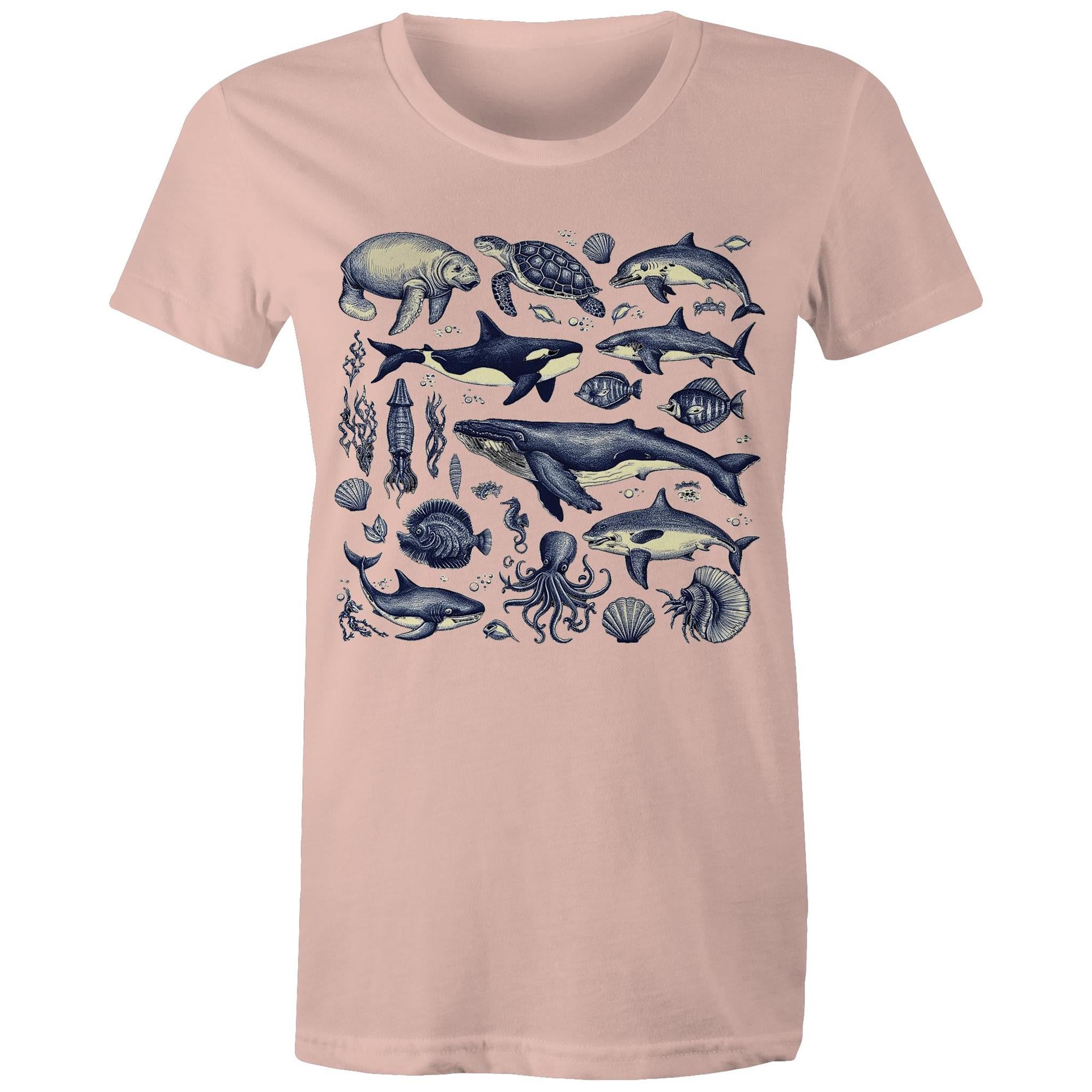 Sea Creatures - Womens T-shirt Pale Pink Womens T-shirt animal Printed In Australia