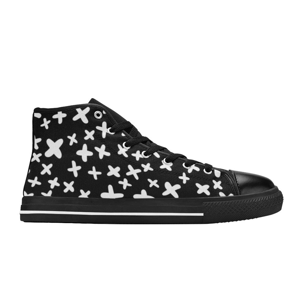 Black And White X's - Men's High Top Canvas Shoes