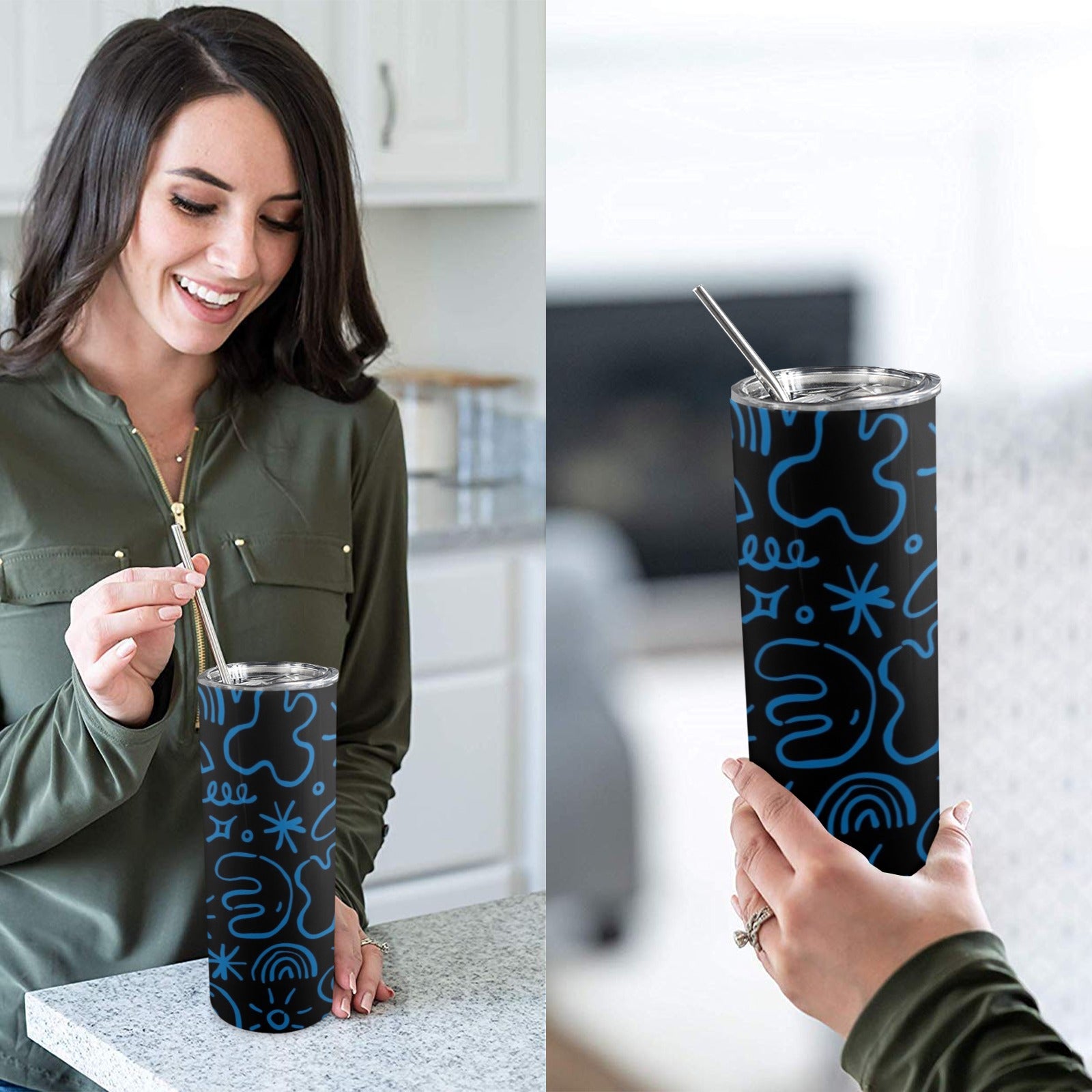 Blue Squiggle - 20oz Tall Skinny Tumbler with Lid and Straw