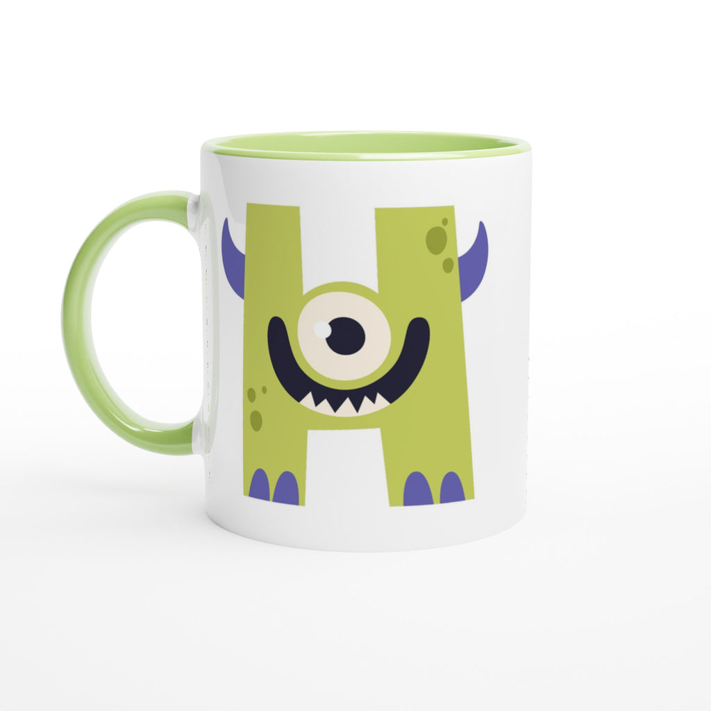 Personalised - Monster Initial - White 11oz Ceramic Mug with Color Inside Ceramic Green Personalised 11oz Mug Customise Globally Fulfilled Name Personalise