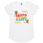 Coffee Makes Me Happy - Womens Scoop Neck T-Shirt White Womens Scoop Neck T-shirt Coffee Printed In Australia
