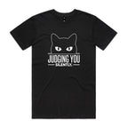 Judging You Silently Cat Men's AS Colour T-shirt Black Mens T-shirt animal Printed In Australia