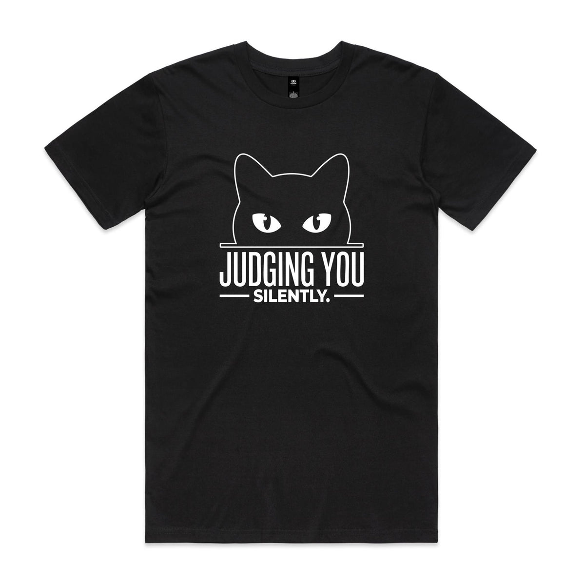 Judging You Silently Cat Men's AS Colour T-shirt Black Mens T-shirt animal Printed In Australia