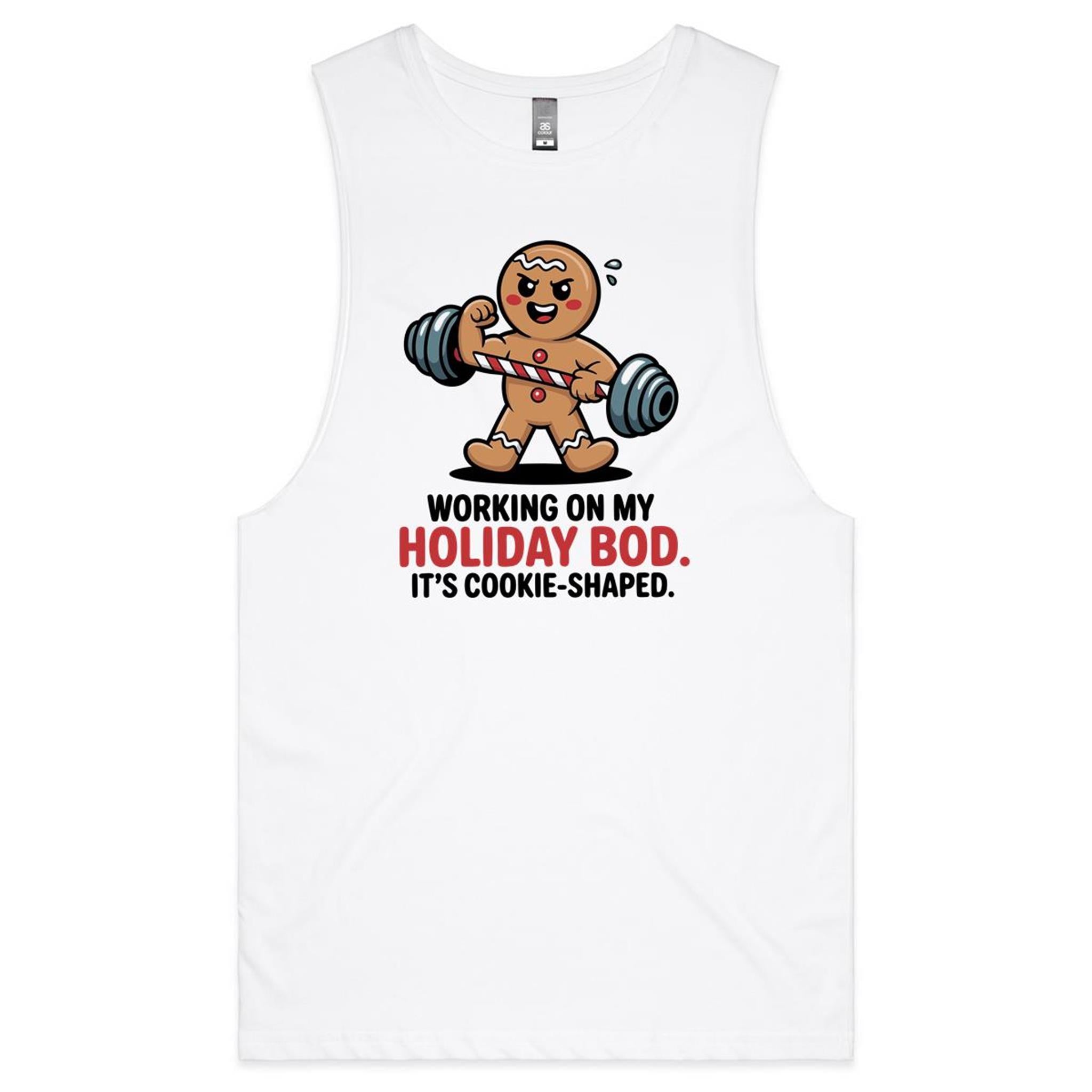 Gingerbread Man Christmas Bod - Tank Top Tee White Drop Arm Tank Top Christmas Fitness Food Printed In Australia
