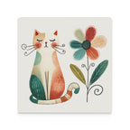Cat And Flower - Ceramic Coasters (Square) Ceramic Coasters animal Printed Offshore