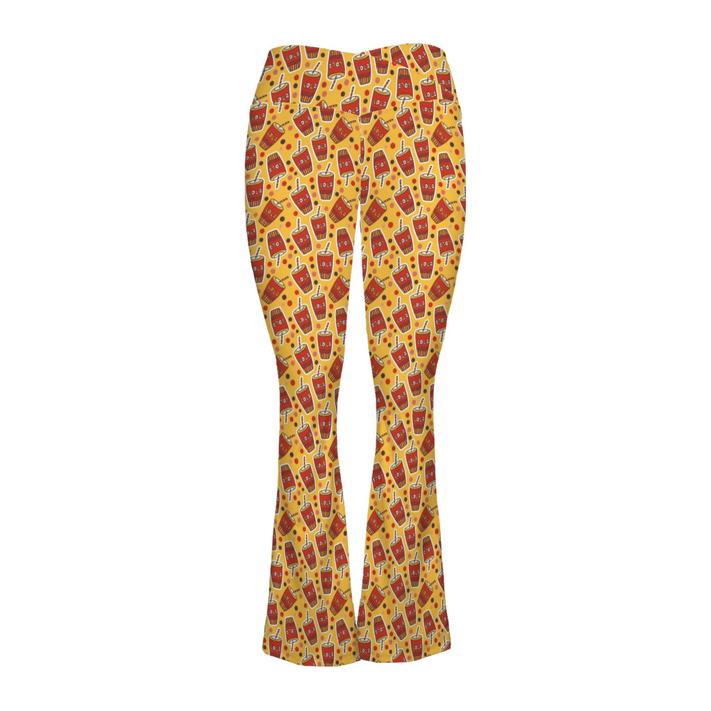 Cola High Waist Crossover Tummy Control Flare Leggings High Waist Flare Leggings Food Printed Offshore