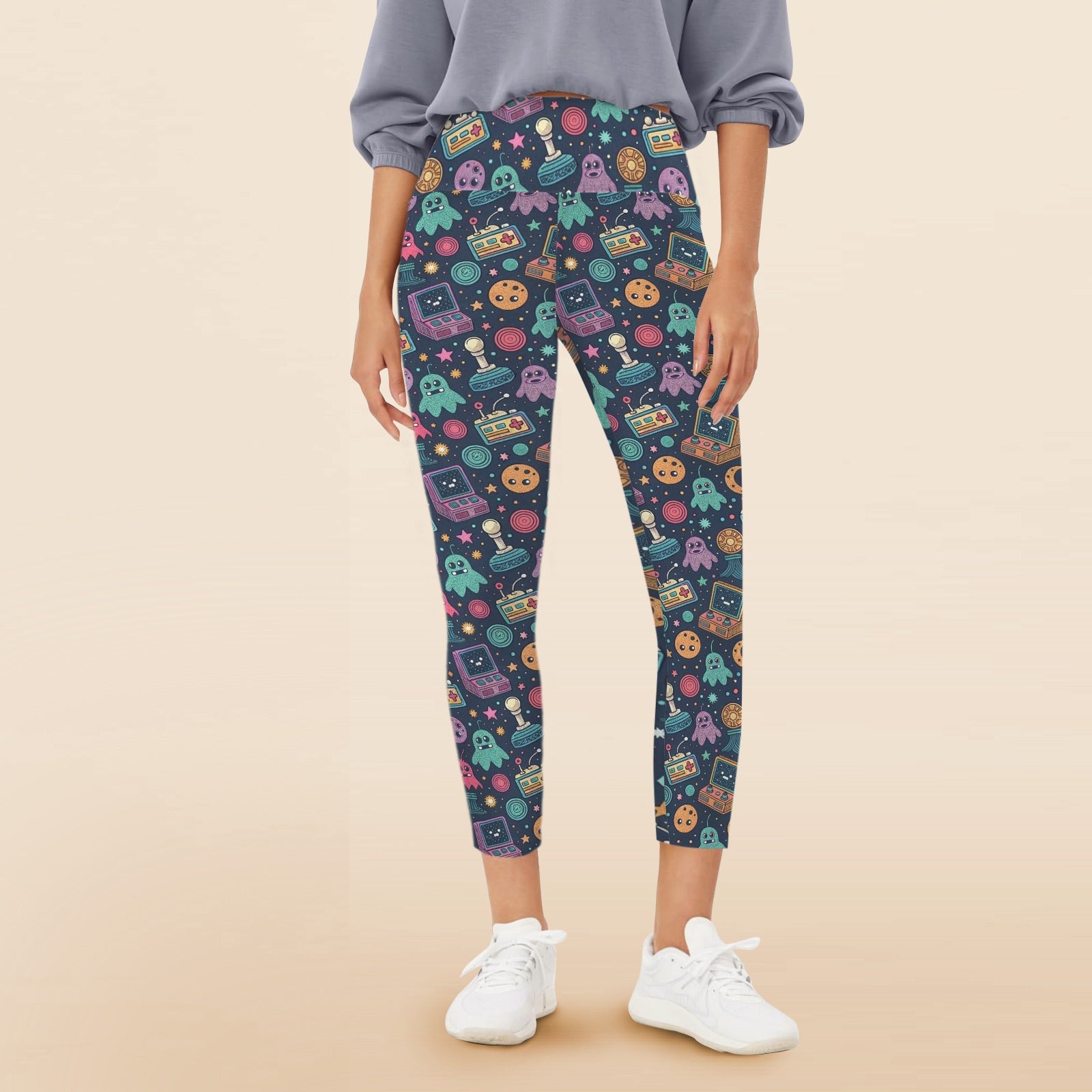 Space Arcade Women's High Waist Pockets Yoga Leggings 5XL Women's High Waist Pockets Yoga Leggings Games Printed Offshore