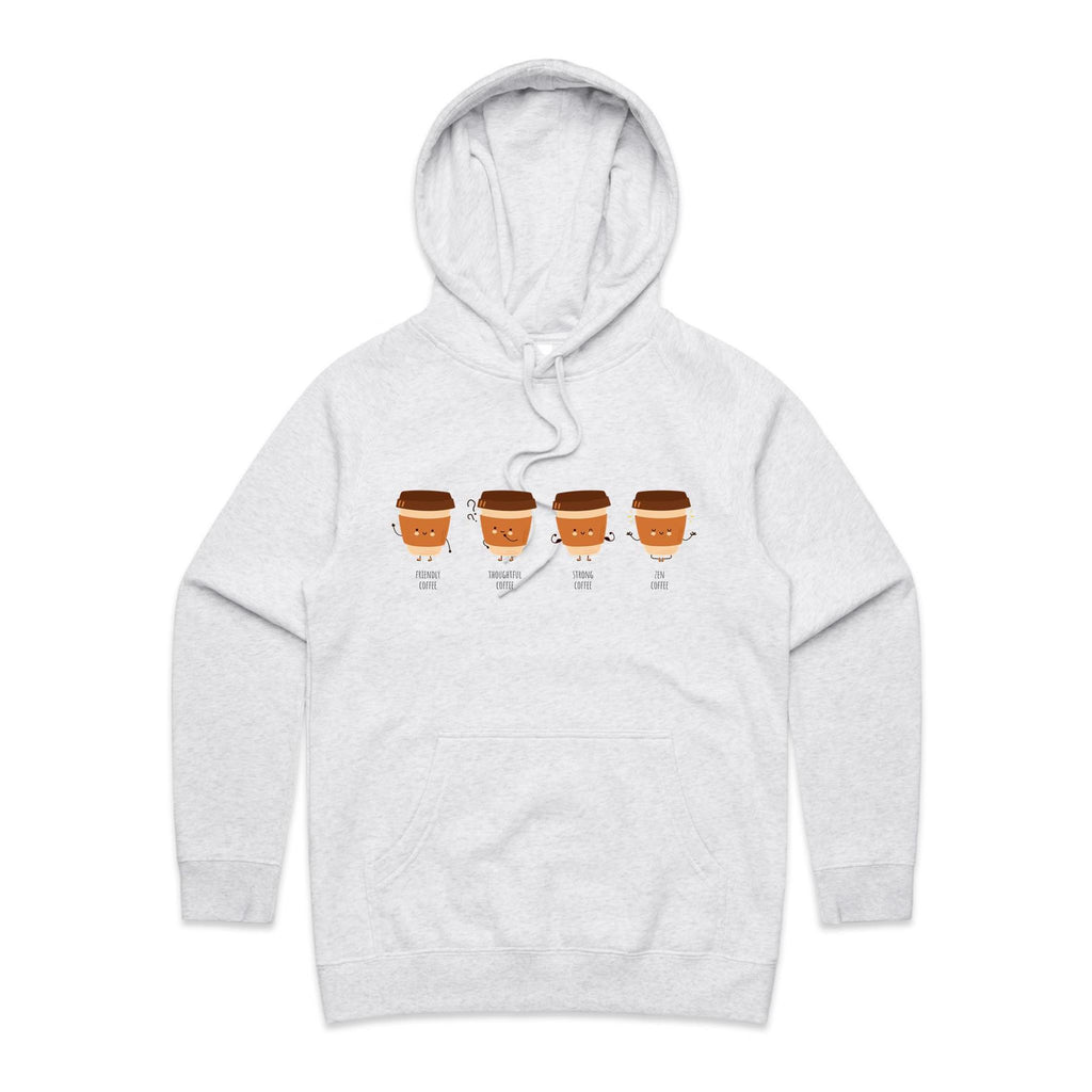 All The Coffee - Womens Hoodie White Marle Womens Hoodie Coffee Printed In Australia